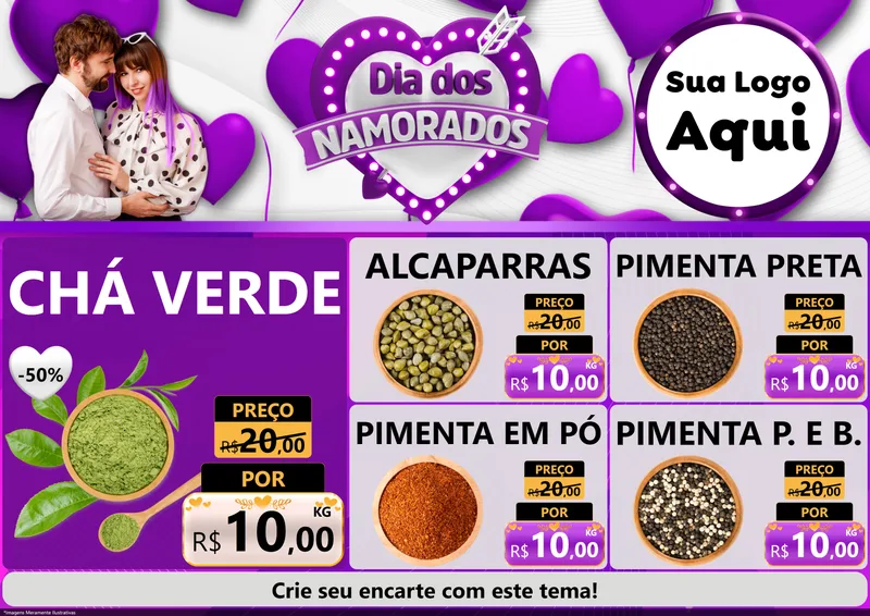 Modelo de Encarte para Encarte A4 Horizontal com o tema Dia dos Namorados para Produtos Naturais