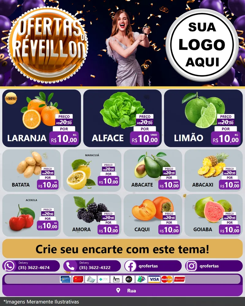 Modelo de Rede Social para Feed Instagram com o tema Ofertas de Réveillon para Hortifrúti