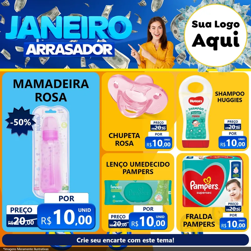 Modelo de Rede Social para Feed Facebook com o tema Janeiro Arrasador para Bebês