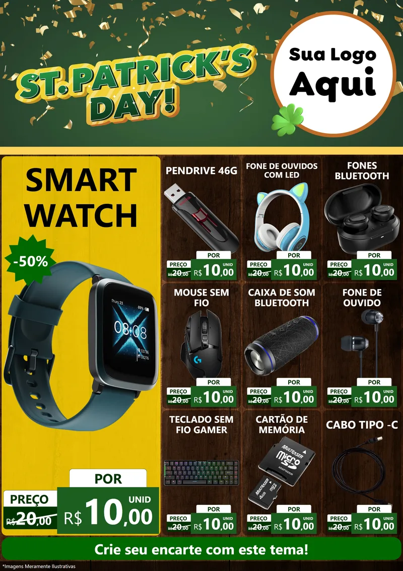 Modelo de Encarte para Encarte A4 Vertical com o tema St Patriks Day para Informática