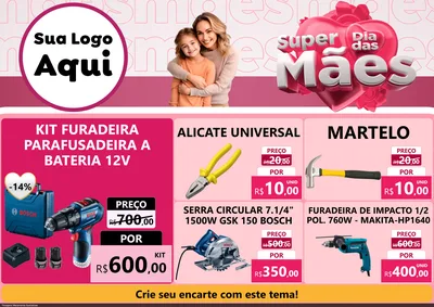 Modelo de Encarte para Encarte A4 Horizontal com o tema Super Dia Das Mães para Maquinas e Ferramentas