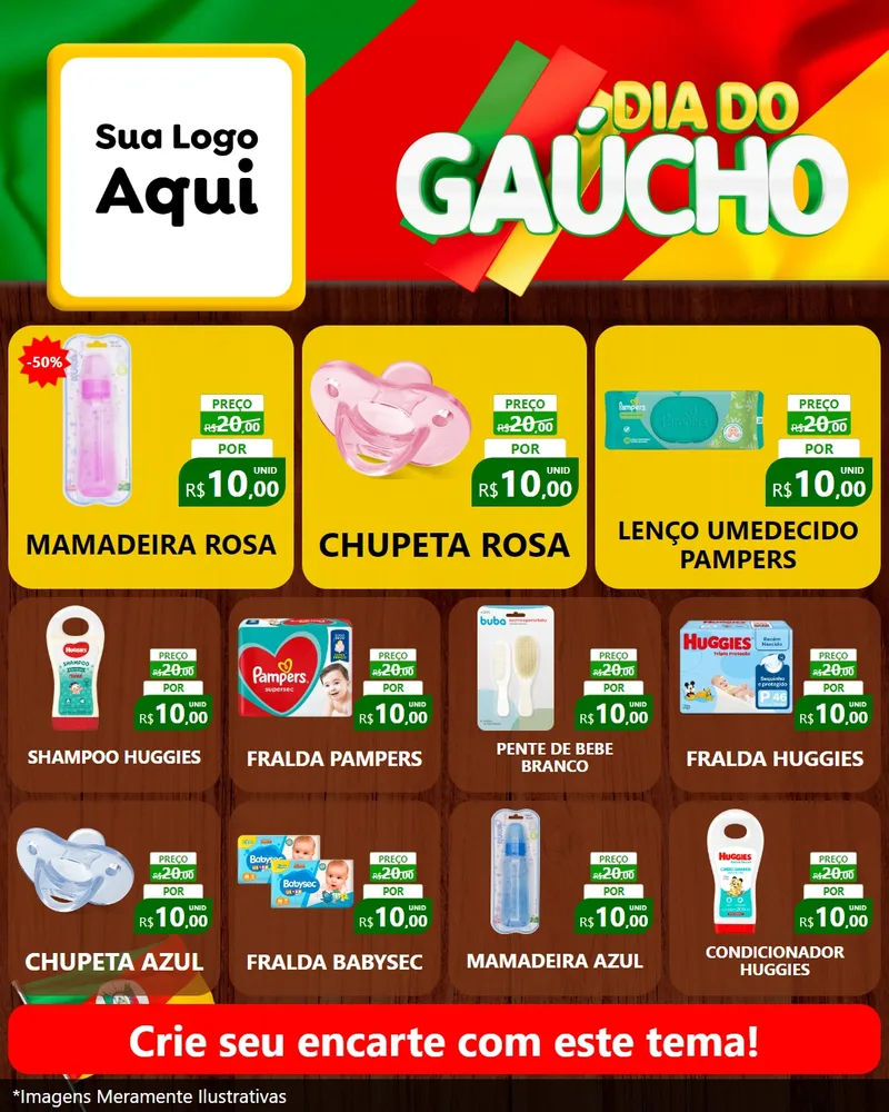Modelo de Rede Social para Feed Instagram com o tema Dia do Gaúcho para Bebês