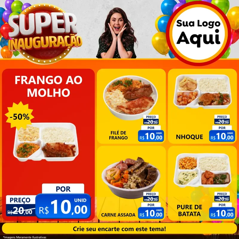 Modelo de Rede Social para Feed Facebook com o tema Super Inauguração para Restaurante