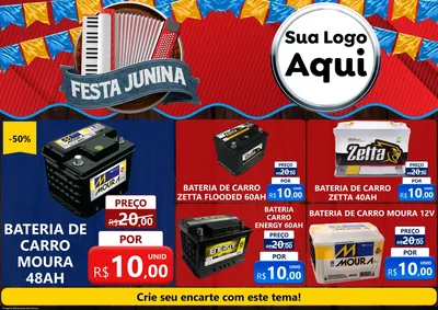 Modelo de Encarte para Encarte A4 Horizontal com o tema Festa Junina para Baterias Elétricas