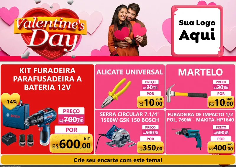 Modelo de Encarte para Encarte A4 Horizontal com o tema Valentine's Day para Maquinas e Ferramentas