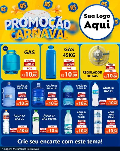Modelo de Rede Social para Feed Instagram com o tema Promoção de Carnaval para Água e gás