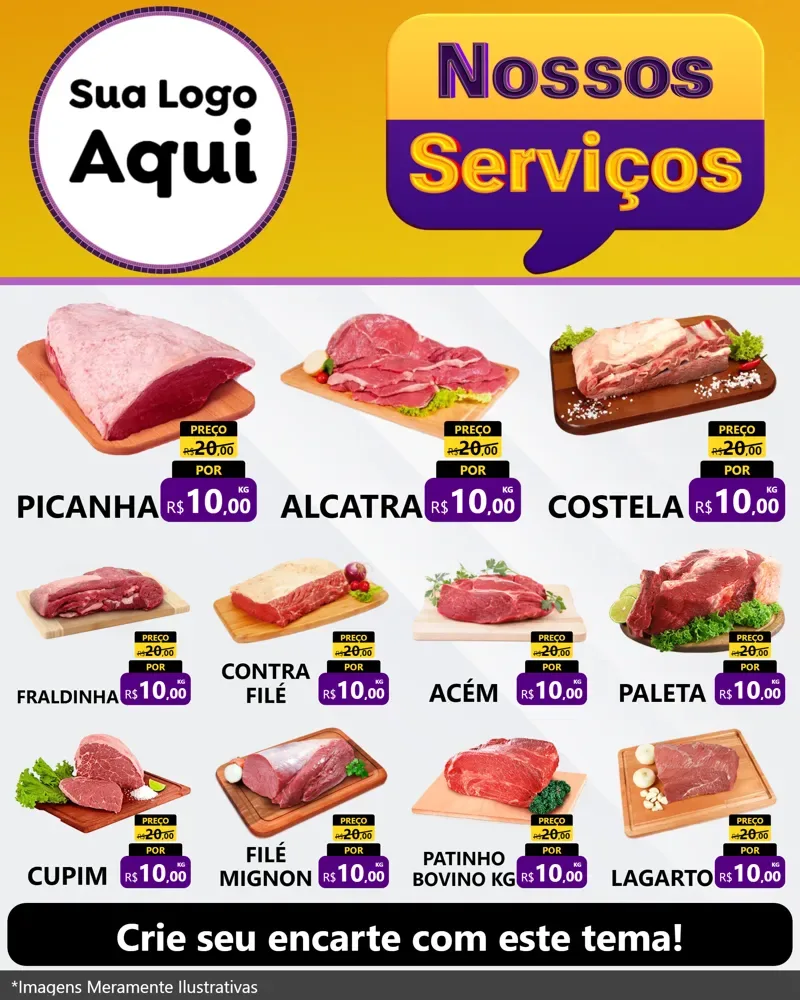 Modelo de Rede Social para Feed Instagram com o tema Nossos Serviços para Açougue