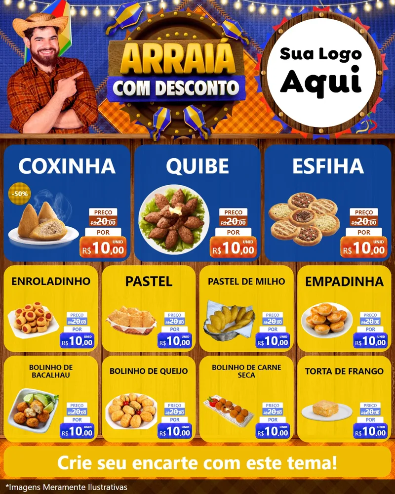 Modelo de Rede Social para Feed Instagram com o tema Arraiá Com Desconto para Salgadaria