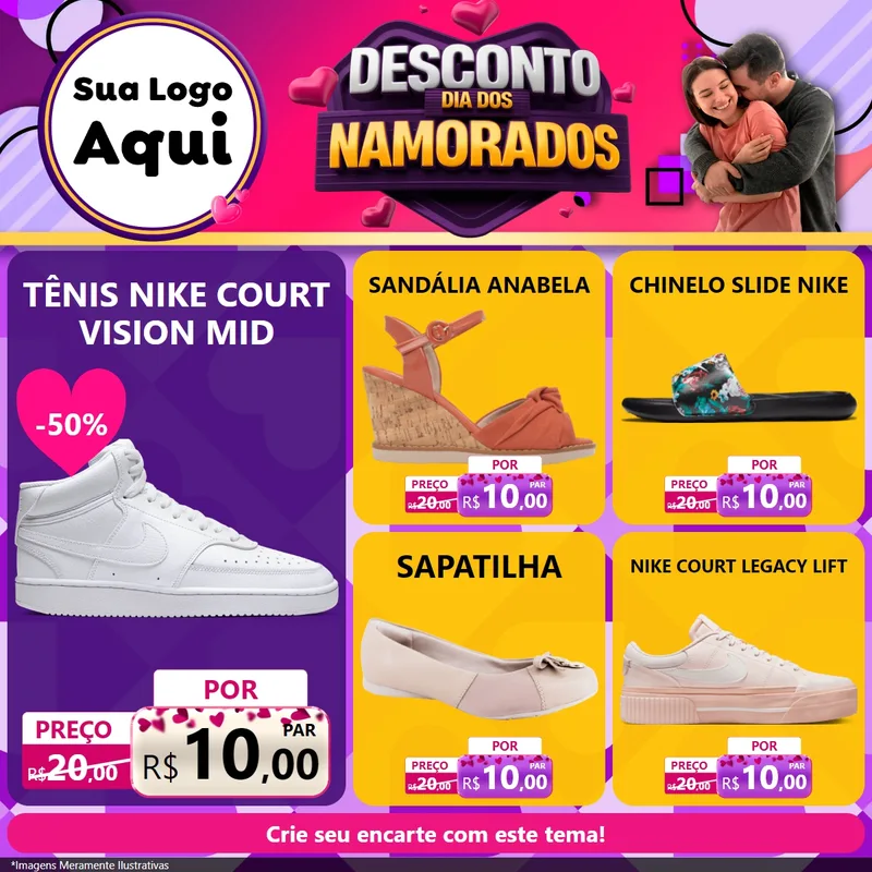 Modelo de Rede Social para Feed Facebook com o tema Desconto Dia dos Namorados para Calçados
