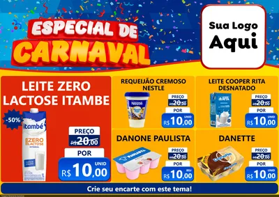 Modelo de Encarte para Encarte A4 Horizontal com o tema Especial de Carnaval para Frios e Laticínios