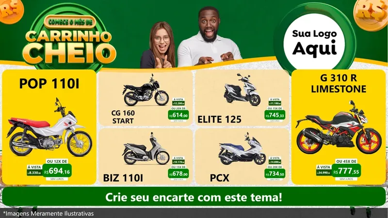 Modelo de TV para TV Horizontal com o tema Carrinho Cheio para Concessionaria de Motos