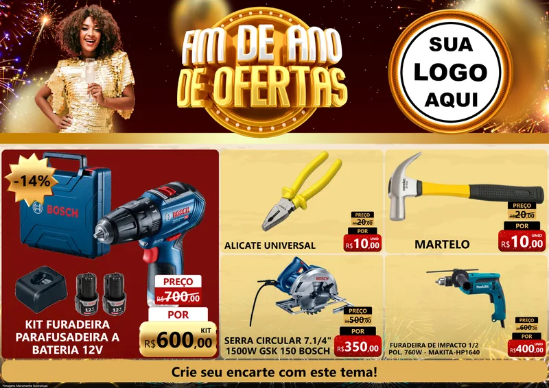 Modelo de Encarte para Encarte A4 Horizontal com o tema Fim de Ano de Ofertas para Maquinas e Ferramentas