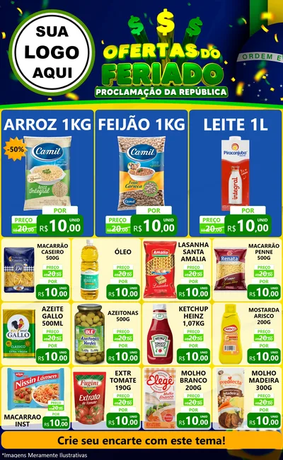 Modelo de Encarte para Encarte Grande com o tema Ofertas do Feriado - Proclamação da República para Supermercado