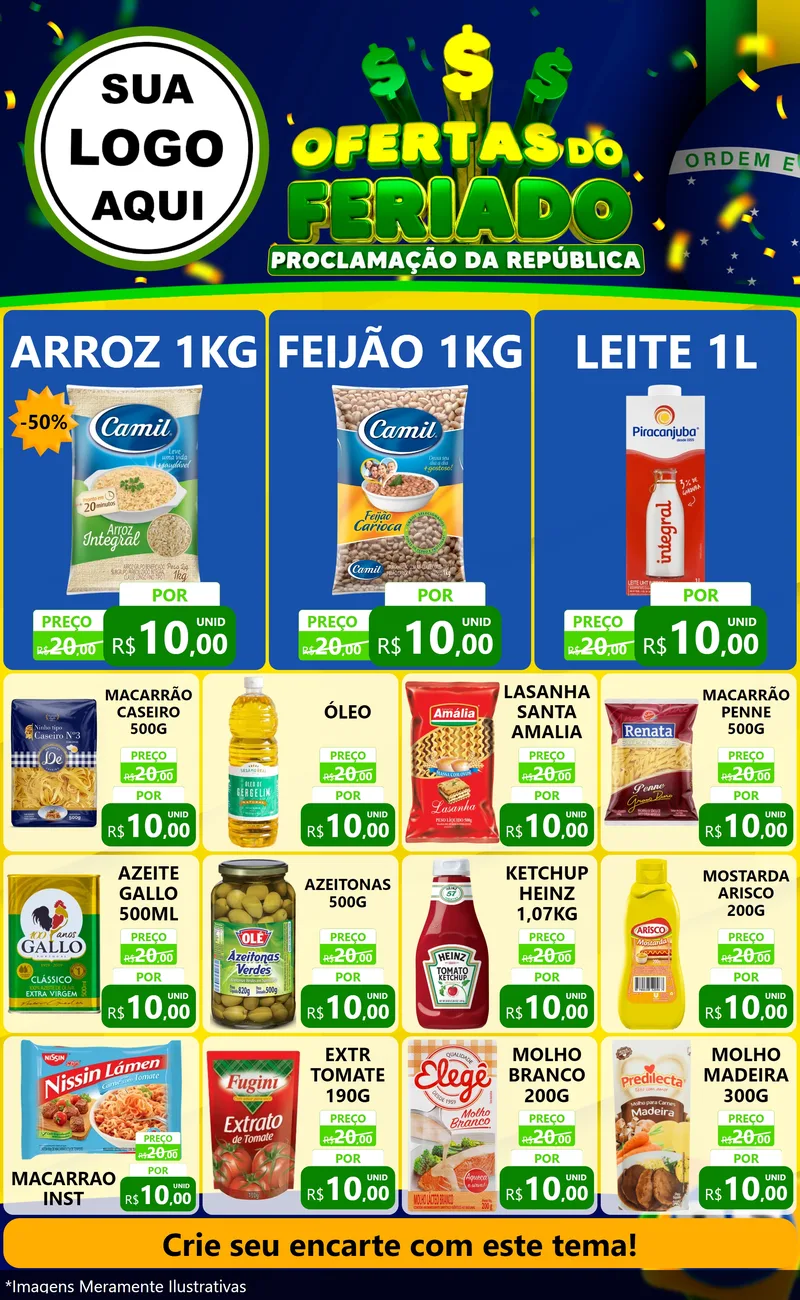 Modelo de Encarte para Encarte Grande com o tema Ofertas do Feriado - Proclamação da República para Supermercado