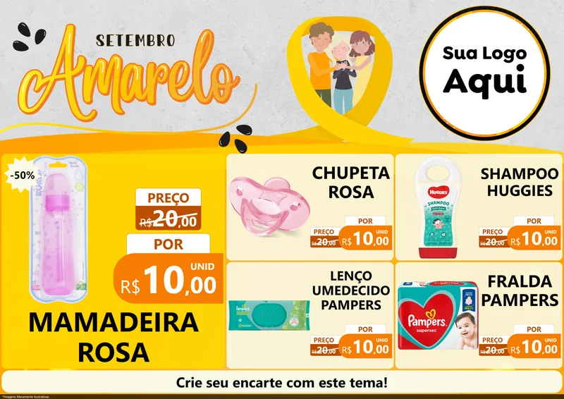 Modelo de Encarte para Encarte A4 Horizontal com o tema Setembro Amarelo para Bebês
