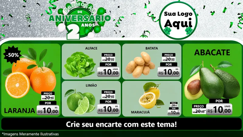 Modelo de TV para TV Horizontal com o tema Promoção de Aniversário - 2 Anos para Hortifrúti