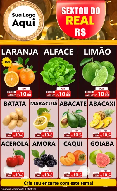 Modelo de Encarte para Encarte Grande com o tema Sextou do Real para Hortifrúti