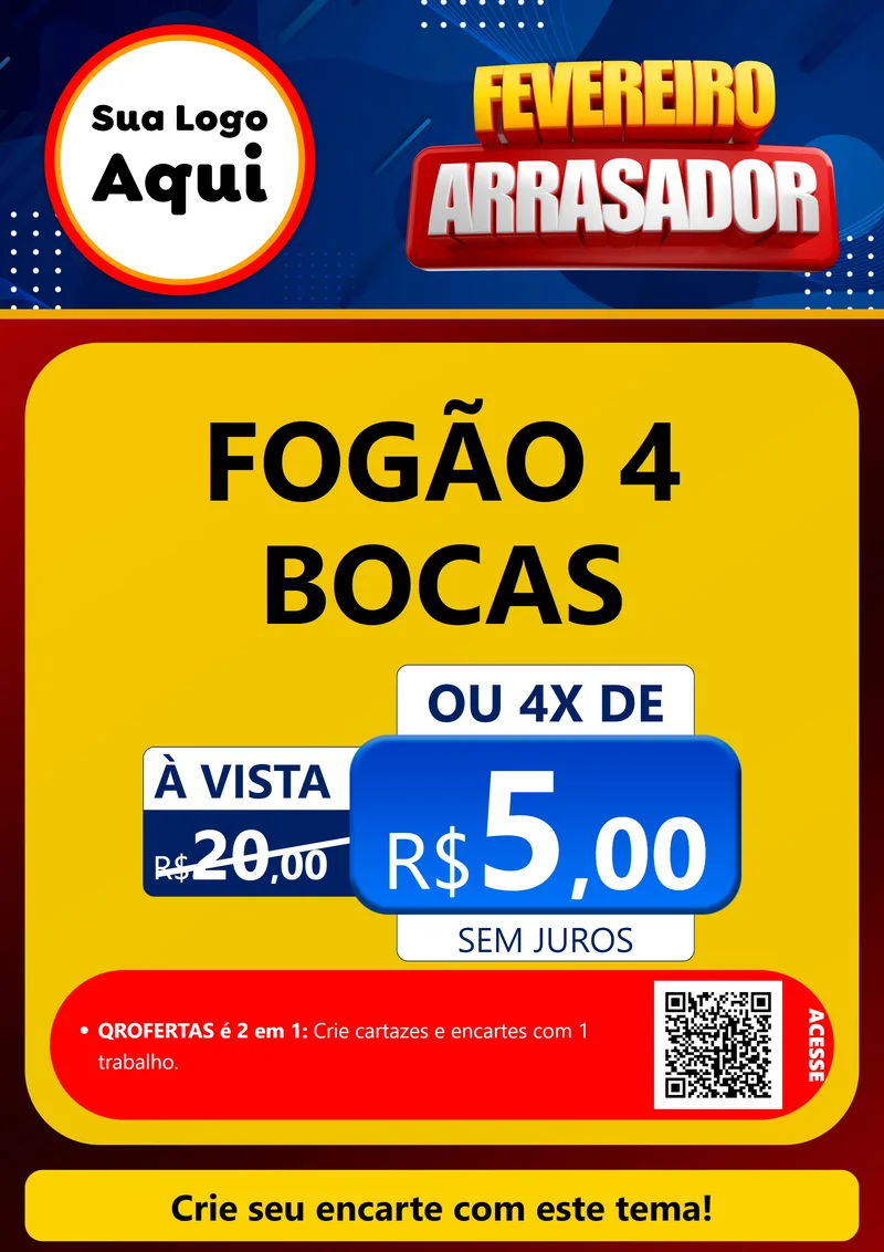 Modelo de Cartaz para Cartaz A4 Vertical com o tema Fevereiro Arrasador para Móveis e Eletro