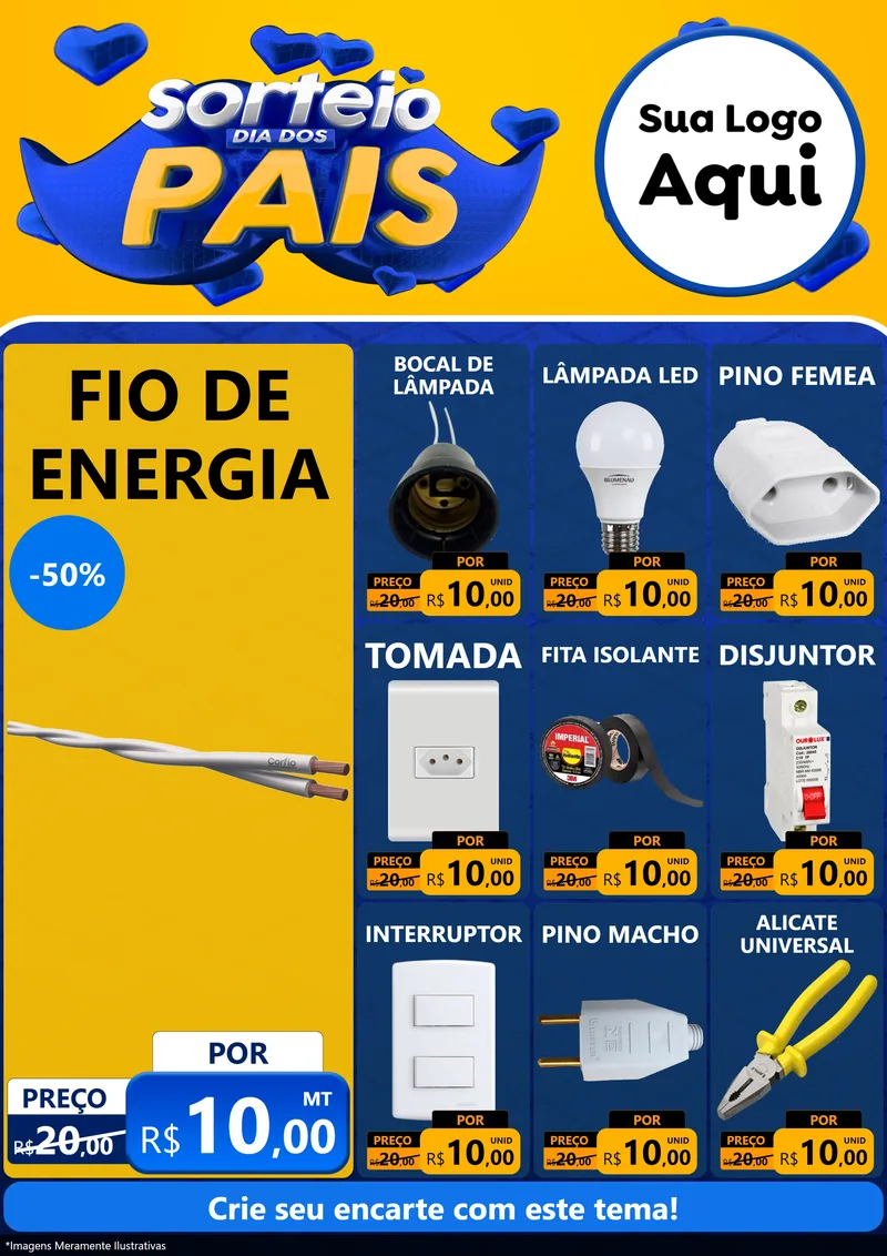 Modelo de Encarte para Encarte A4 Vertical com o tema Sorteio Dia dos Pais para Materiais Elétricos