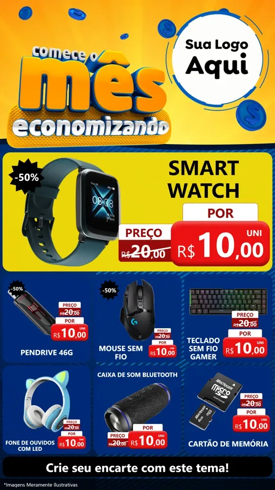 Modelo de Rede Social para Stories com o tema Comece O Mês Economizando para Informática