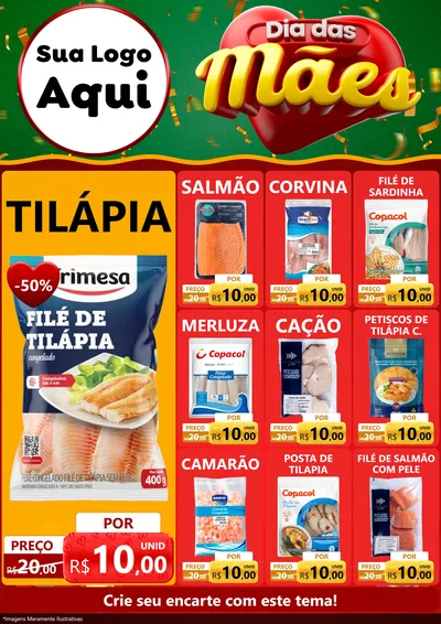Modelo de Encarte para Encarte A4 Vertical com o tema Dia das Mães para Peixaria