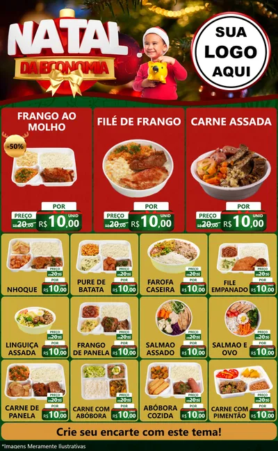 Modelo de Encarte para Encarte Grande com o tema Natal da Economia para Restaurante