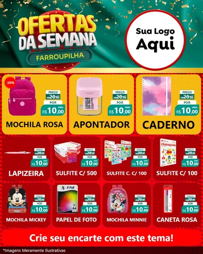 Modelo de Rede Social para Feed Instagram com o tema Ofertas da Semana Farroupilha para Papelaria