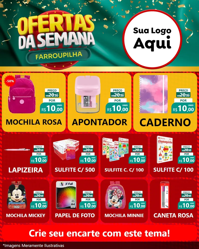 Modelo de Rede Social para Feed Instagram com o tema Ofertas da Semana Farroupilha para Papelaria