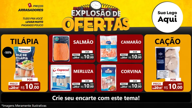 Modelo de TV para TV Horizontal com o tema Explosão de Ofertas para Peixaria