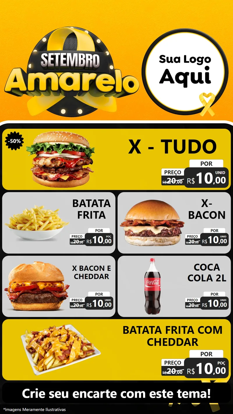 Modelo de TV para TV Vertical com o tema Setembro Amarelo para Hamburgueria