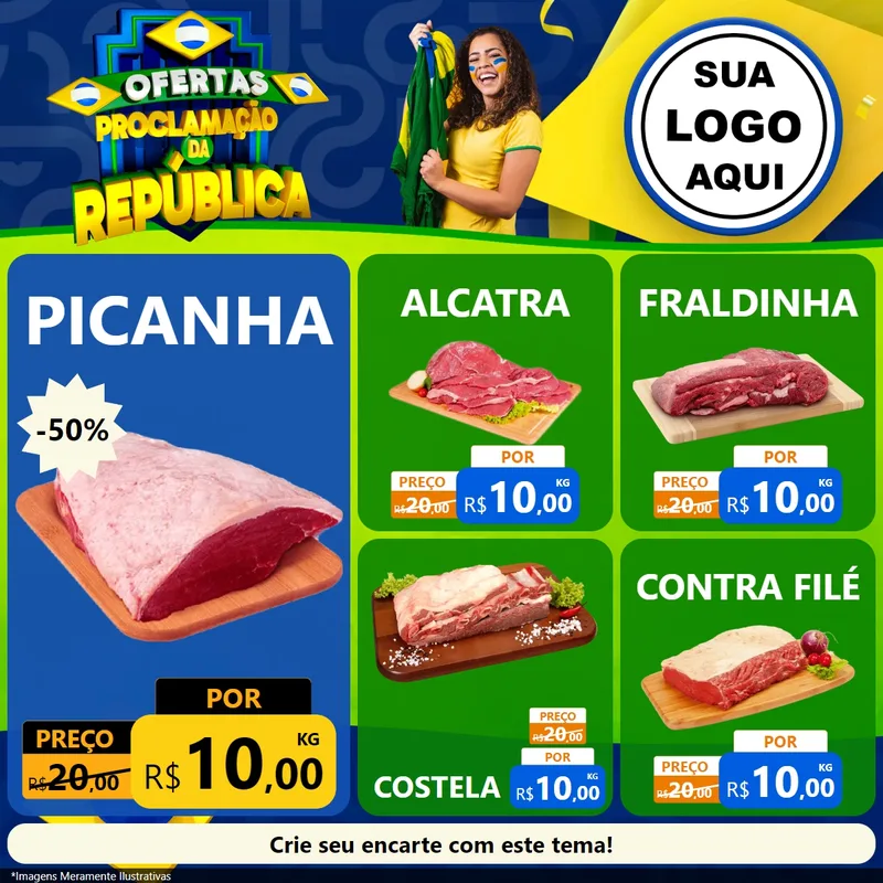 Modelo de Rede Social para Feed Facebook com o tema Ofertas Proclamação da República para Açougue