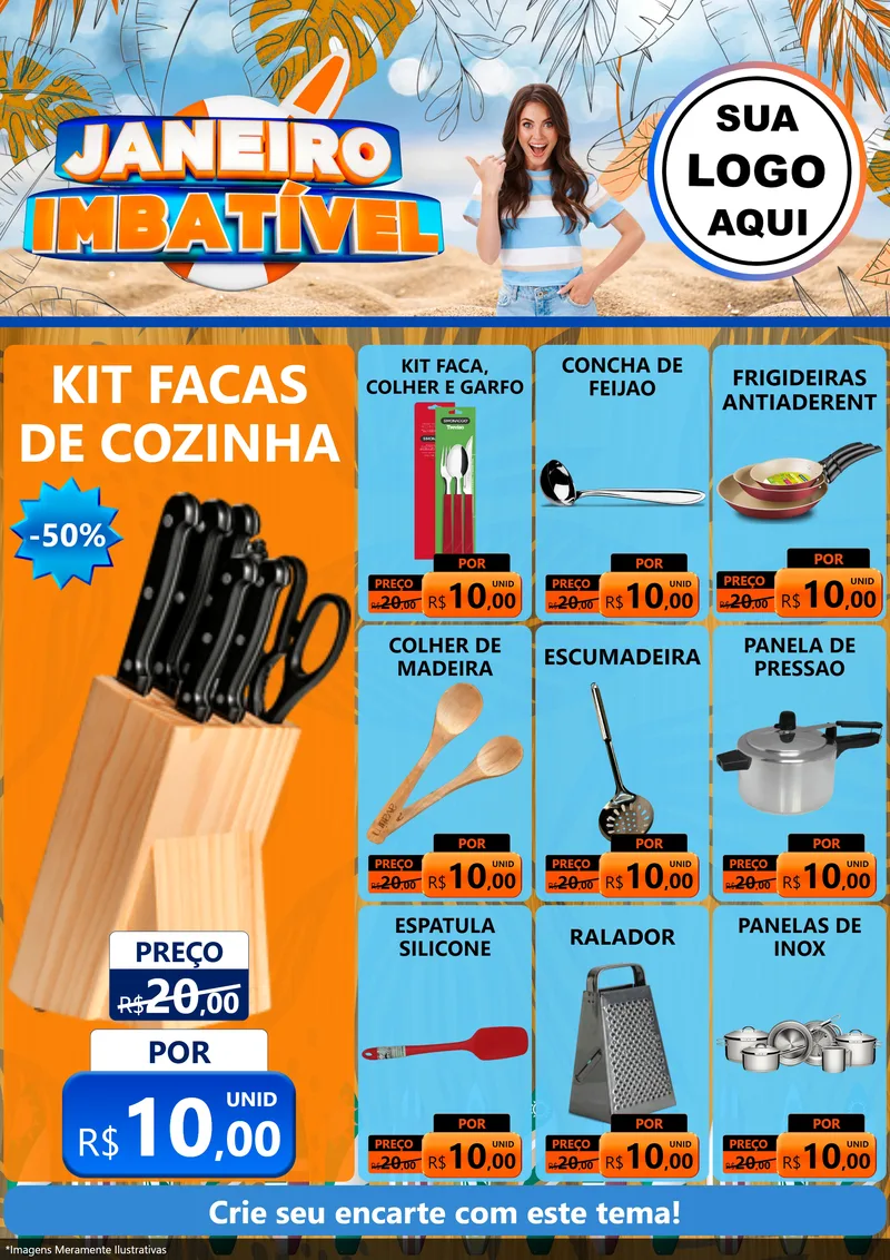 Modelo de Encarte para Encarte A4 Vertical com o tema Janeiro Imbatível para Utilidades Domésticas