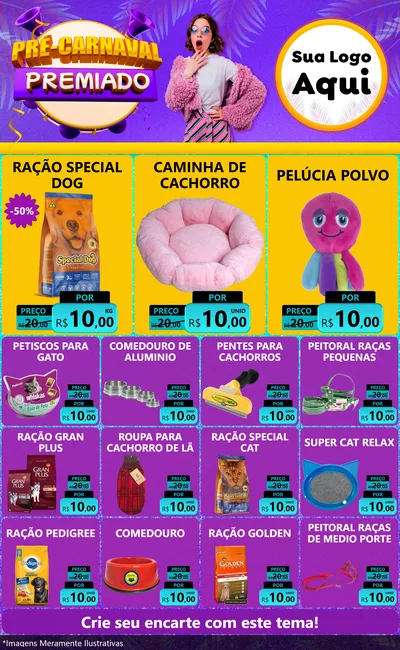 Modelo de Encarte para Encarte Grande com o tema Pré-Carnaval Premiado para Pet Shop