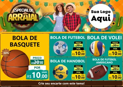 Modelo de Encarte para Encarte A4 Horizontal com o tema Especial De Arraial para Artigos Esportivos