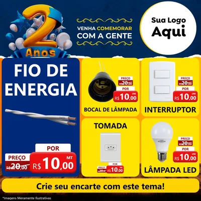 Modelo de Rede Social para Feed Facebook com o tema Aniversário de 2 anos para Materiais Elétricos