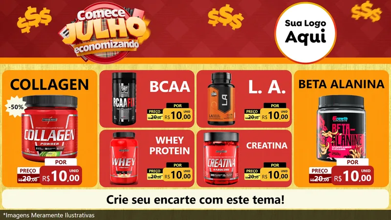 Modelo de TV para TV Horizontal com o tema Comece Julho Economizando para Suplementos alimentares
