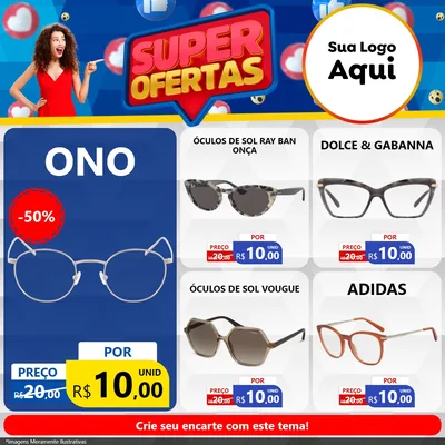 Modelo de Rede Social para Feed Facebook com o tema Super Ofertas para Óticas
