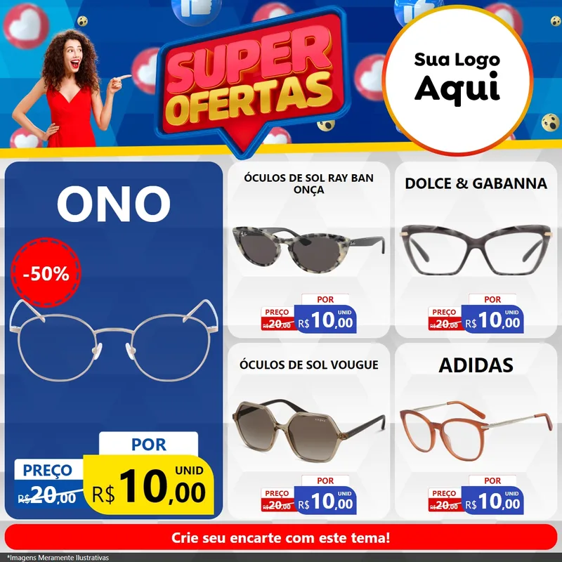 Modelo de Rede Social para Feed Facebook com o tema Super Ofertas para Óticas