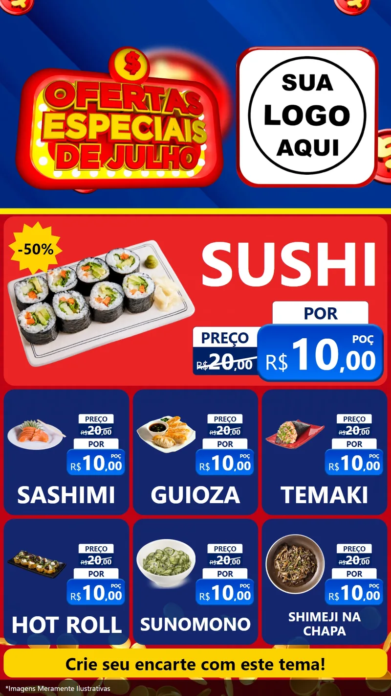 Modelo de Rede Social para Stories com o tema Ofertas Especiais de Julho para Comida japonesa