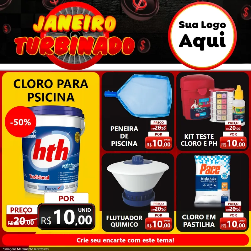 Modelo de Rede Social para Feed Facebook com o tema Janeiro Turbinado para Produtos para Piscina