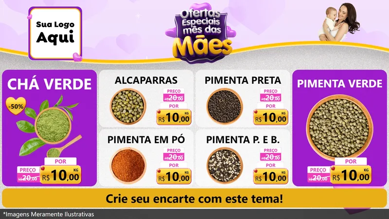 Modelo de TV para TV Horizontal com o tema Ofertas Especiais - Mês das Mães para Produtos Naturais