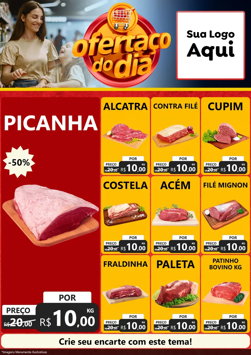 Modelo de Encarte para Encarte A4 Vertical com o tema Ofertaço Do Dia para Açougue