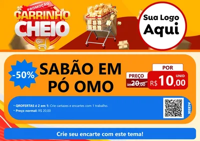 Modelo de Cartaz para Cartaz A4 Horizontal com o tema Promoção carrinho cheio para Produtos de Limpeza