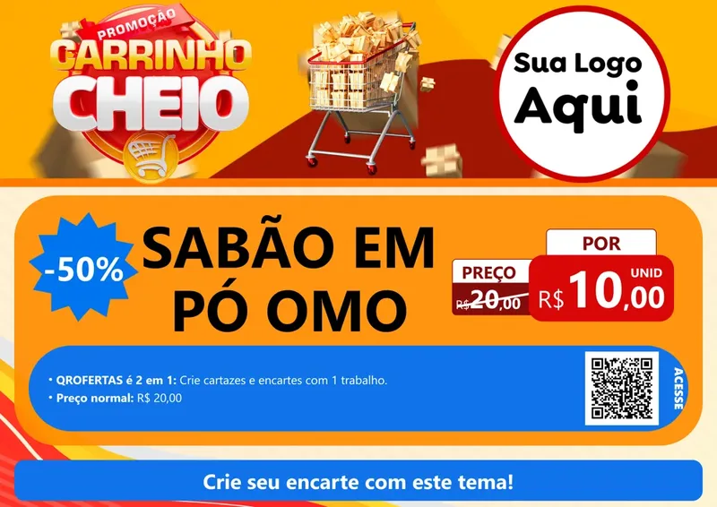 Modelo de Cartaz para Cartaz A4 Horizontal com o tema Promoção carrinho cheio para Produtos de Limpeza