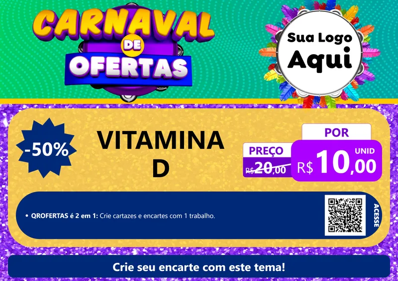 Modelo de Cartaz para Cartaz A4 Horizontal com o tema Carnaval de Ofertas para Farmácia