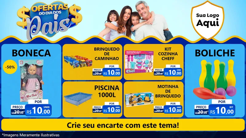 Modelo de TV para TV Horizontal com o tema Ofertas do Dia dos Pais para Brinquedos