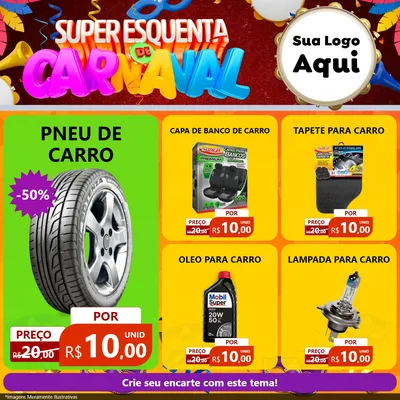 Modelo de Rede Social para Feed Facebook com o tema Super Esquenta de Carnaval para Auto peças
