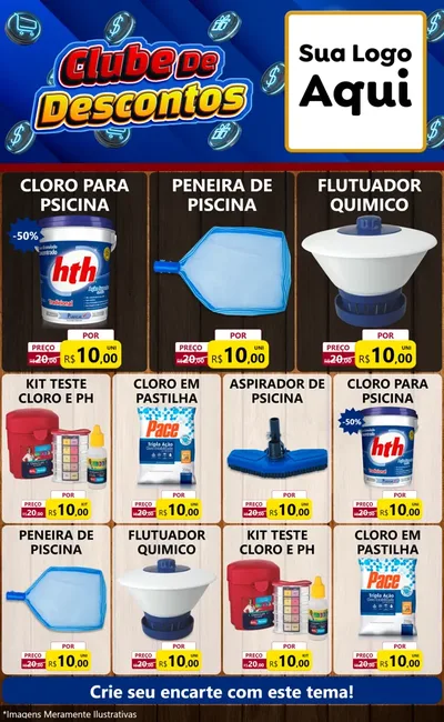 Modelo de Encarte para Encarte Grande com o tema Clube de Descontos para Produtos para Piscina