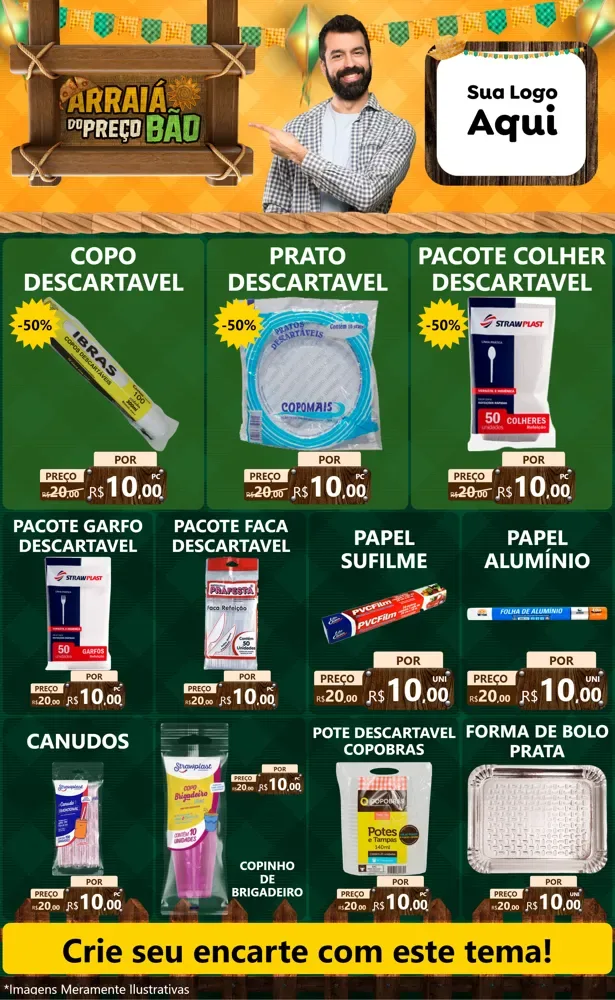 Modelo de Encarte para Encarte Grande com o tema Arraiá do preço bão para Embalagens