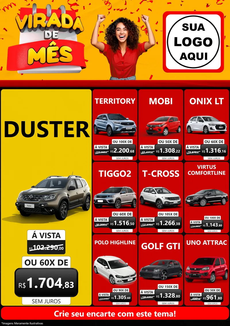 Modelo de Encarte para Encarte A4 Vertical com o tema Virada de Mês para Concessionaria de Carros